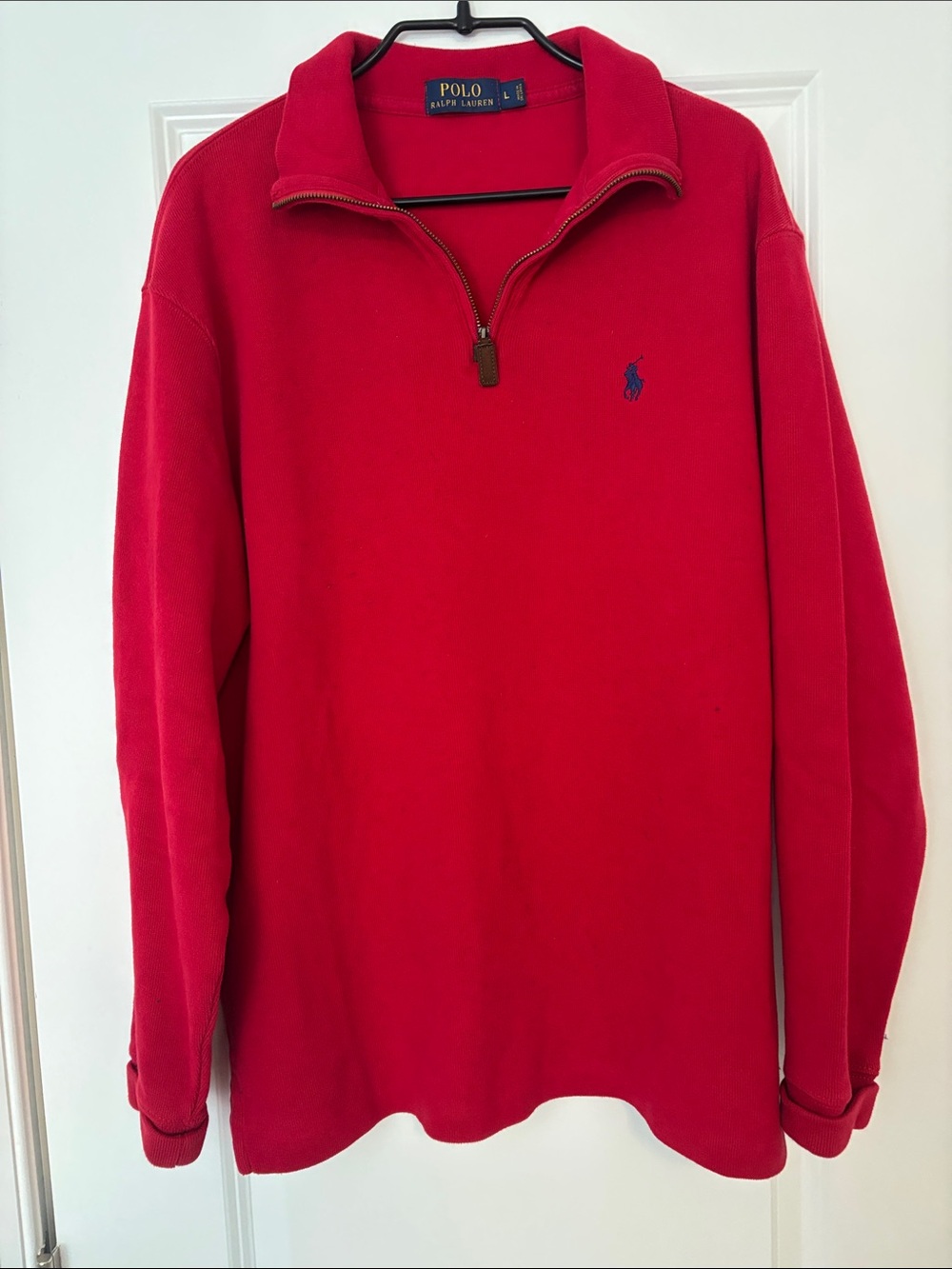 Polo by Ralph Lauren Red Quarter-Zip Sweater with Navy Pony
